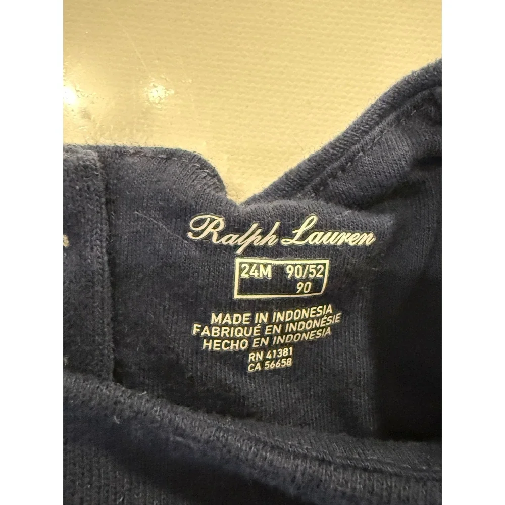 Ralph Lauren Kids Navy Blue Ruffle Shoulder Fleece Jumpsuit 24M Pony Logo